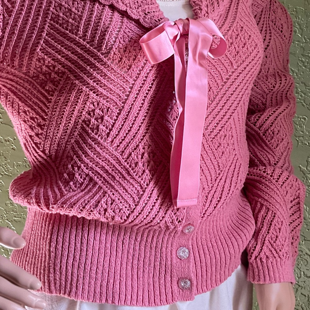 Pink Cable Knit Cardigan - Picture 9 of 11